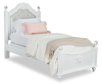 Livy Panel Bed for Kids, White, Vegan Leather - Twin Size