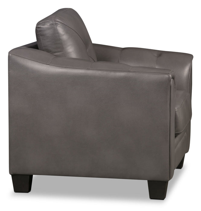 Andi 40\" Leather-Look Fabric Sofa with Button Tufting - Grey