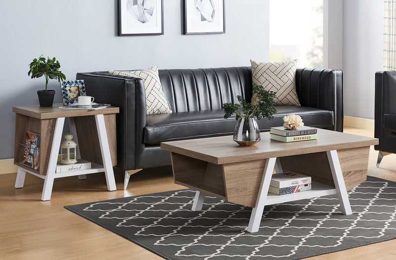 Malik 47.25\" Modern Coffee Table with Storage and Shelf - White and Light Brown 