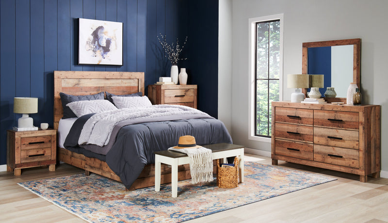 Mojave Panel Bed with Headboard & Frame, Rustic, Brown - Queen Size