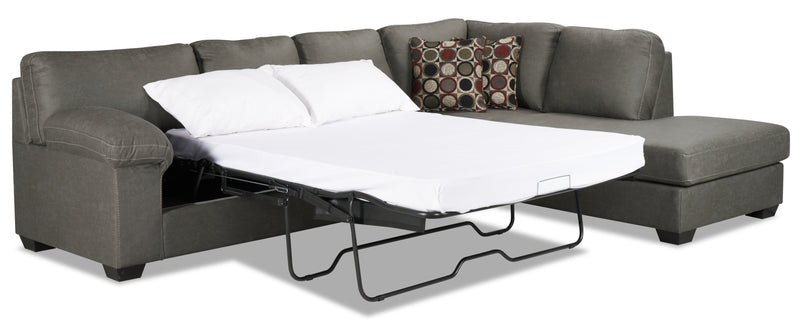 Made in Canada Morty 2-Piece Right-Facing Leather-Look Fabric Sofa Bed Sectional with Accent Pillows - Grey