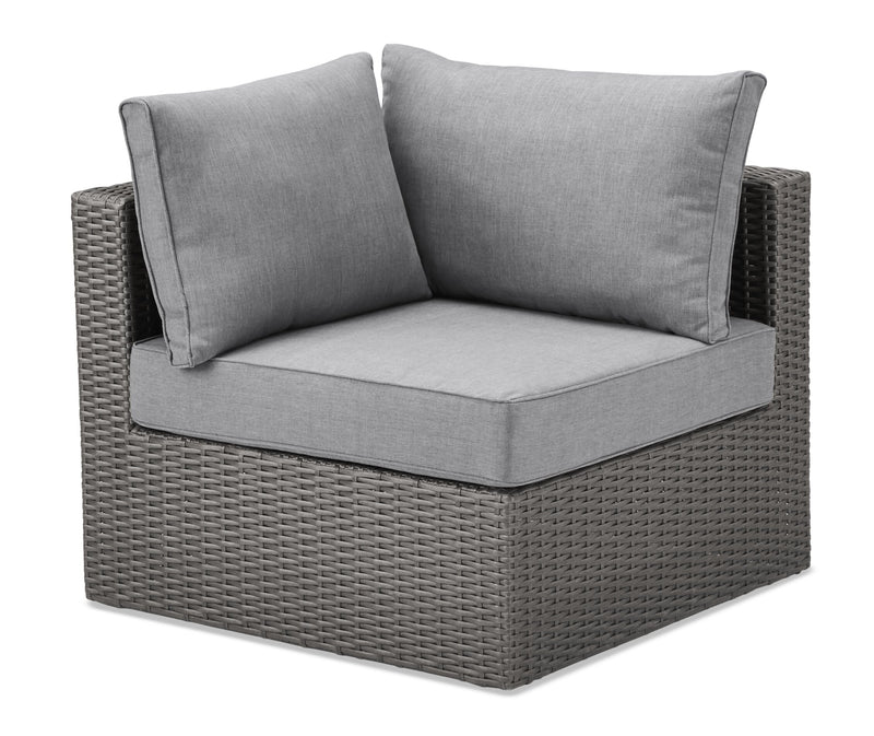 Morris 5-Piece Outdoor Patio Storage Set with 3 Corner Chairs & 2 Armless Chairs - Hand-Woven Resin Wicker, Olefin Fabric, UV & Weather Resistant - Grey