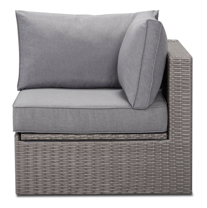 Morris Corner Outdoor Patio Storage Chair - Hand-Woven Resin Wicker, Olefin Fabric, UV & Weather Resistant - Grey
