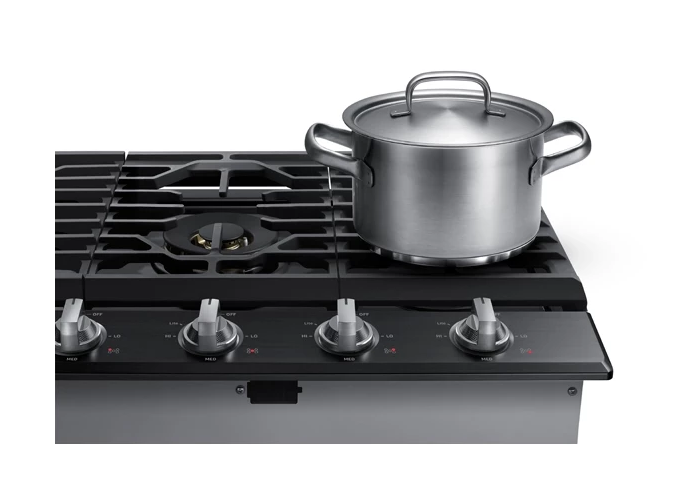 Samsung 36\" 5-Burner Smart Gas Cooktop with 22K BTU Dual Power Burner + Griddle & Wok Grate - Black Stainless Steel - NA36N7755TG/AA
