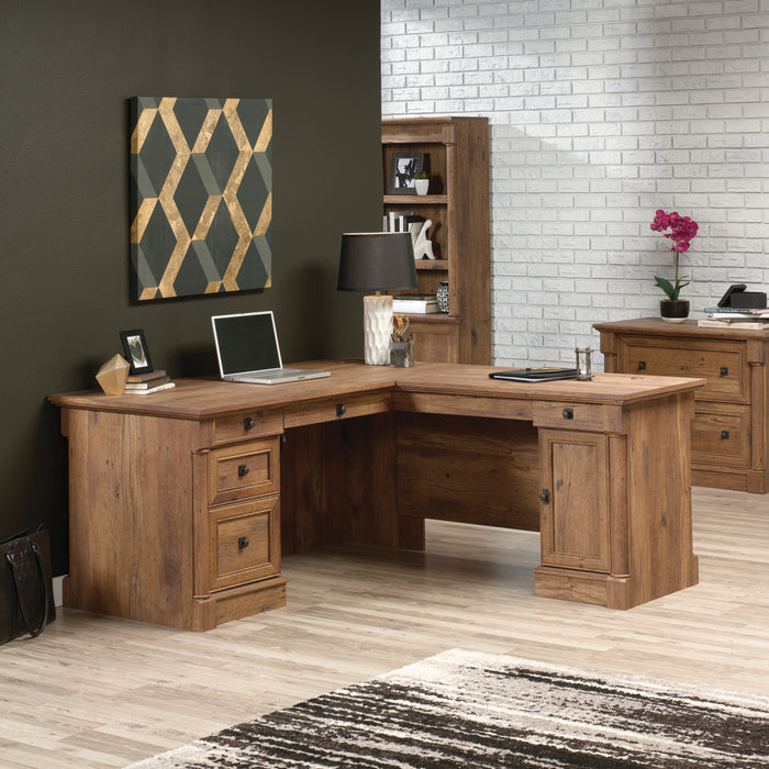 Vinecrest 65.11\" L-Shaped Corner Office Desk with 5-Drawers - Vintage Oak