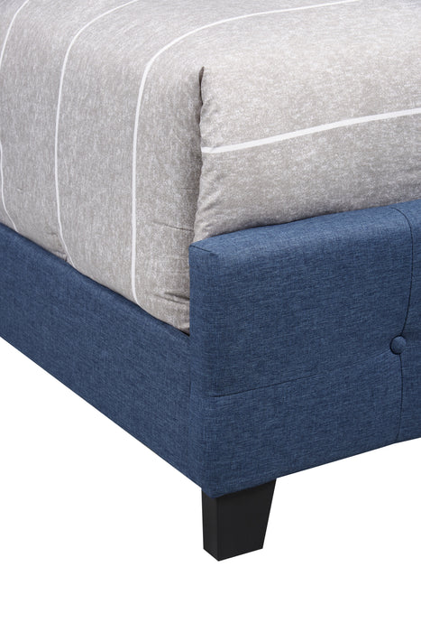 Page Upholstered Bed in Blue Linen-Look Fabric, Button Tufted - Full Size