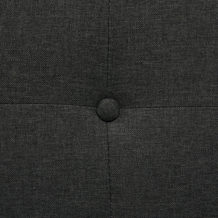 Page Upholstered Bed in Charcoal Linen-Look Fabric, Button Tufted - Queen Size