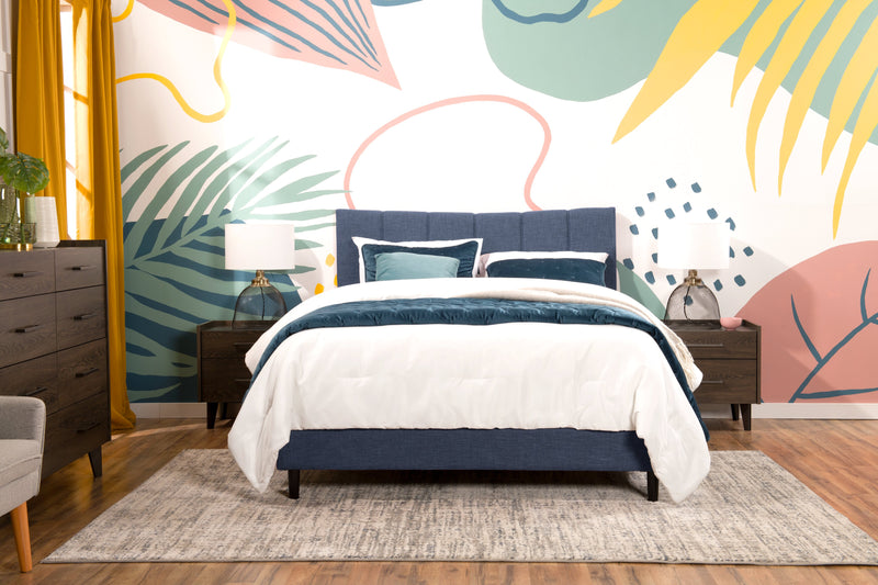 Paseo Upholstered Platform Bed in Navy Fabric - Queen Size