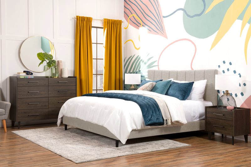 Paseo Upholstered Platform Bed in Taupe Fabric - King Size
