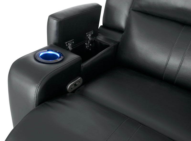 Cato 36.50\" Leather-Look Fabric Power Reclining Chair with Power Headrest and Dual Cupholders - Black