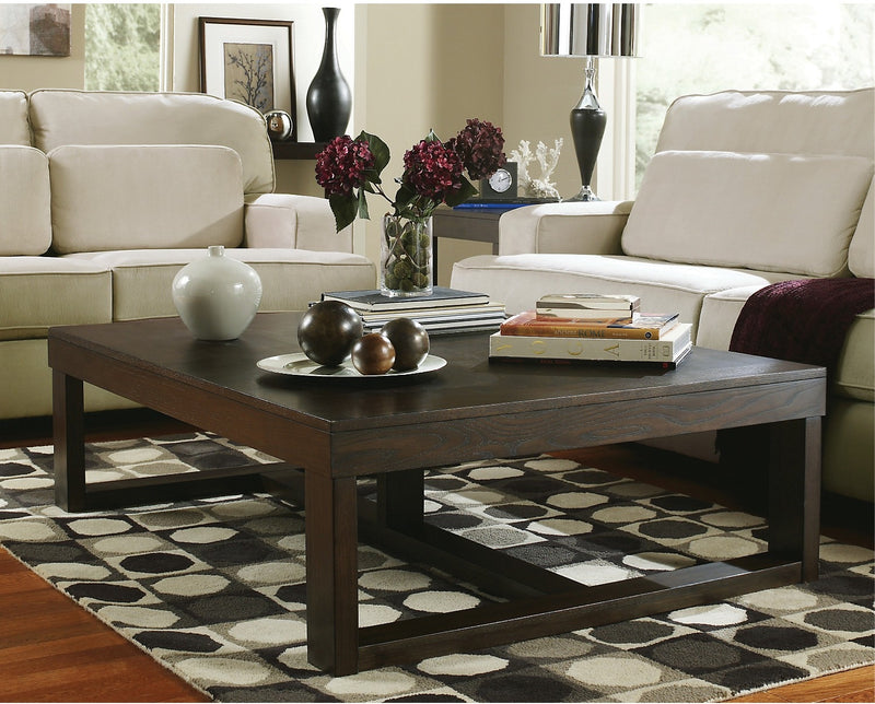 Watson 56\" Contemporary Coffee Table - Dark Brown Wood