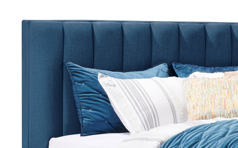 Kort & Co. Rain Upholstered Platform Bed in Blue Fabric, Tufted - Full Size