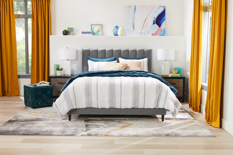 Kort & Co. Rain Upholstered Platform Bed in Grey Fabric, Tufted - Full Size