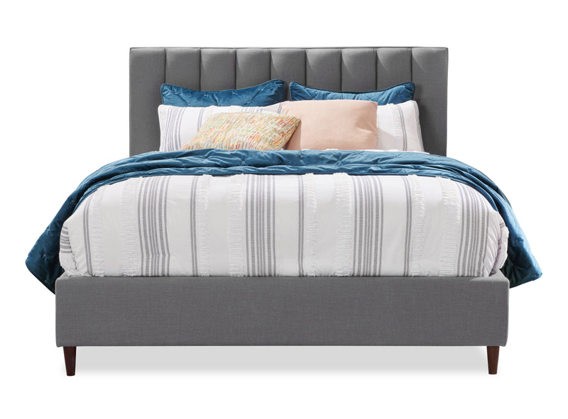 Kort & Co. Rain Upholstered Platform Bed in Grey Fabric, Tufted - King Size