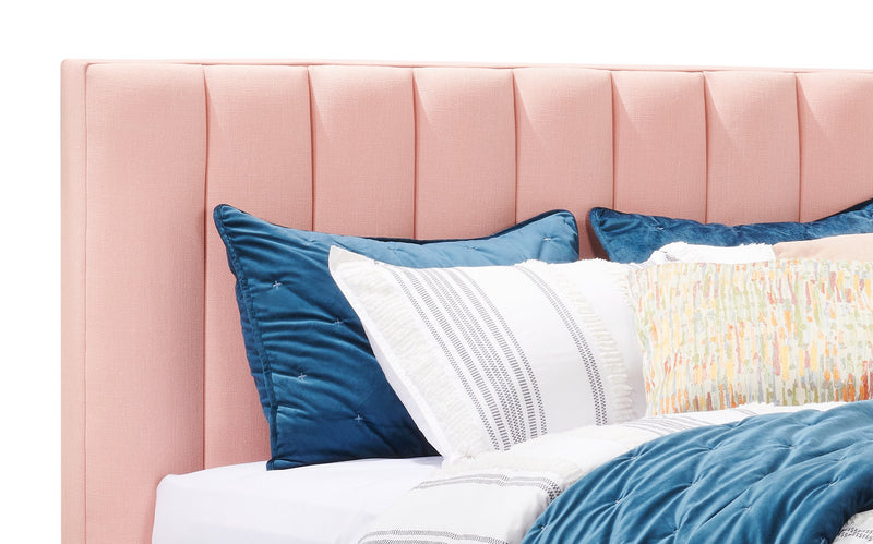 Kort & Co. Rain Upholstered Platform Bed in Pink Fabric, Tufted - Queen Size