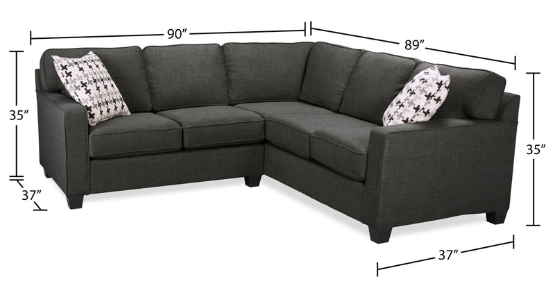 Made in Canada Sawyer 2-Piece Linen-Look Fabric Sectional with Reversible Cushions - Charcoal Grey