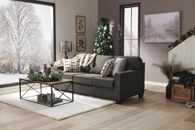 Made in Canada Sawyer 79\" Linen-Look Fabric Sofa with Reversible Cushions and Accent Pillows - Charcoal Grey