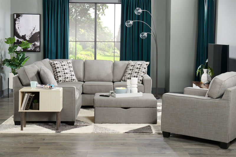 Made in Canada Sawyer 2-Piece Linen-Look Fabric Sectional with Reversible Cushions - Light Grey