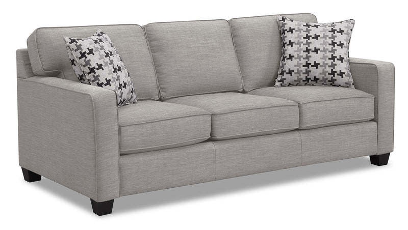 Made in Canada Sawyer 79\" Linen-Look Fabric Sofa with Reversible Cushions and Accent Pillows - Light Grey