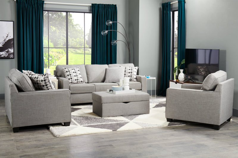 Made in Canada Sawyer 79\" Linen-Look Fabric Sofa with Reversible Cushions and Accent Pillows - Light Grey
