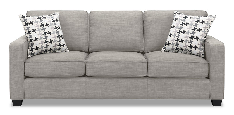 Made in Canada Sawyer 79\" Linen-Look Fabric Sofa with Reversible Cushions and Accent Pillows - Light Grey