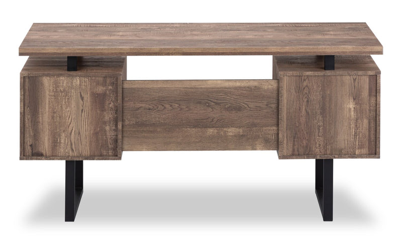 Teagan 60\" Reversible Office Desk with 3-Drawers - Brown