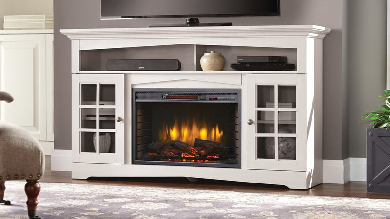 Huntley 59\" Electric Fireplace TV Stand with Storage and Cable Management for TVs up to 65\"- White
