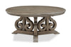 Tinley Park 40" Traditional Round Coffee Table - Grey-Brown Pine with Scroll Design Base|Table à café ronde traditionnelle Tinley Park de 40 po - pin gris-brun avec base à volutes