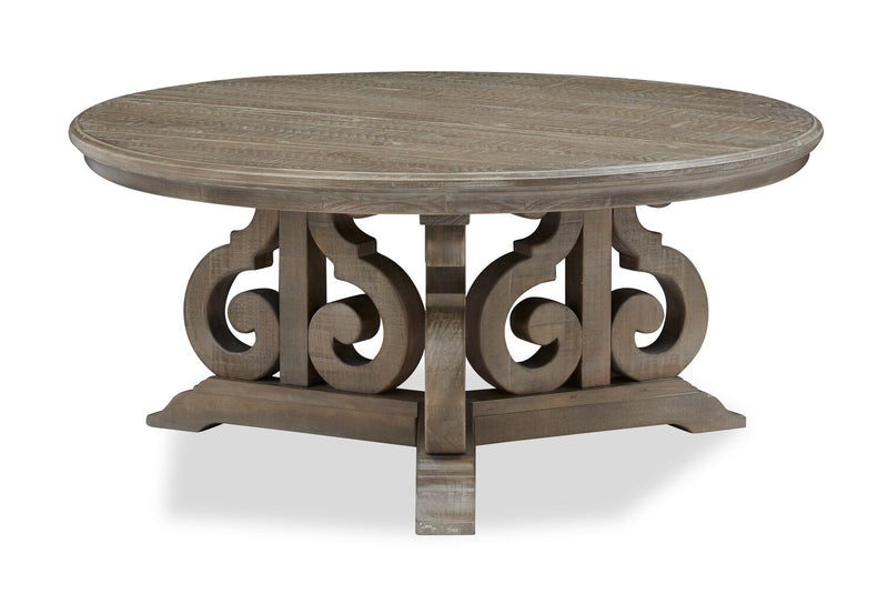 Tinley Park 40\" Traditional Round Coffee Table - Grey-Brown Pine with Scroll Design Base