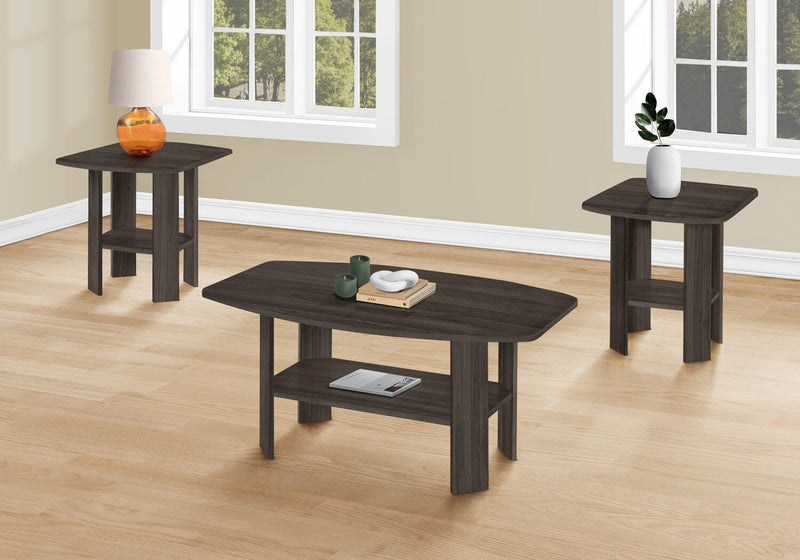 Everest 35.5\" Rustic 3-Pack Coffee + 2 End Tables with Shelf - Brown Oak 