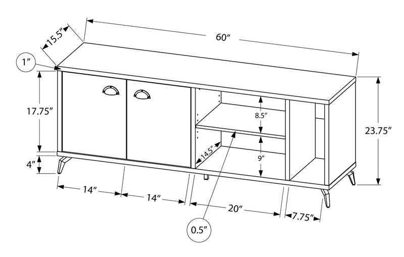 Cameron 60\" Modern TV Stand with Storage and Cable Management for TVs up to 65\"- White