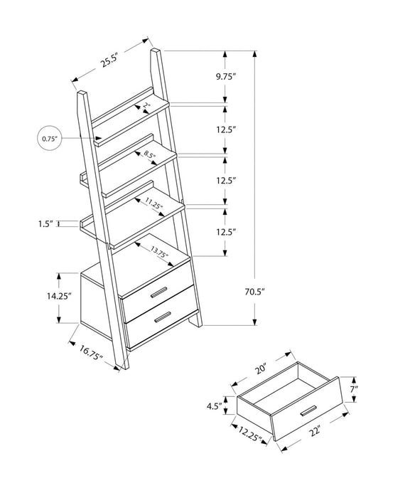 Ronan 25.5\" Ladder Bookcase with Open Shelves & 2-Drawers - Grey & White