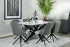 Bari Dining Table with Marble-Look Ceramic Top, Metal, Geometric Base, 63"W - White | Table de salle à manger Bari de 63 po (L) avec dessus en céramique d’apparence marbre et base géométrique en métal - blanche