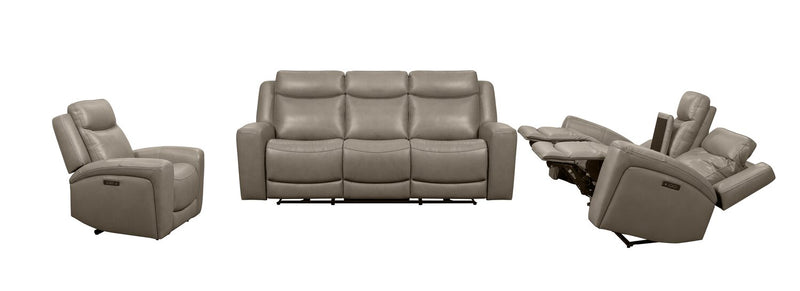 Scott Living Prescott 88.5\" Genuine Leather Power Reclining Sofa with Power Headrests - Grey