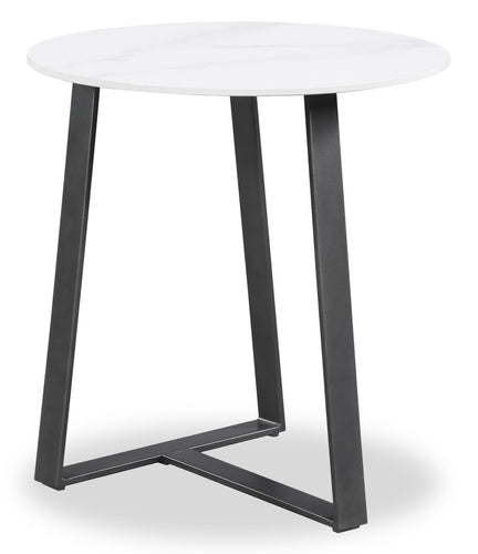 Kort & Co. Nico 22" Modern Oval End Table - White Sinetered Stone with Dark Grey Metal Legs