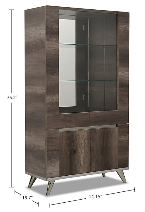 Gino Dining Curio with Storage & Glass Display Shelves - Made in Italy, Modern, 42\"W - Brown