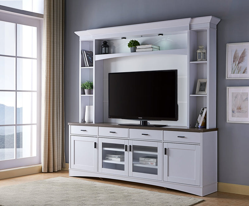 Emry 87.5\" 3-Piece Wall Unit Entertainment Centre with Storage and Cable Management for TVs up to 65\"- White