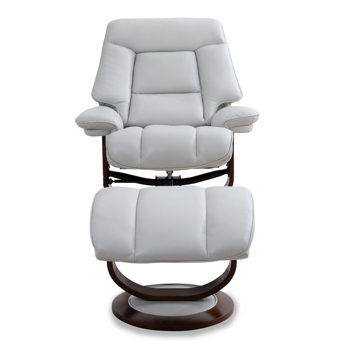 Maven 34.5\" Grey Genuine Leather Stress Free Reclining Chair with Footrest and Wood and Metal Base - Grey