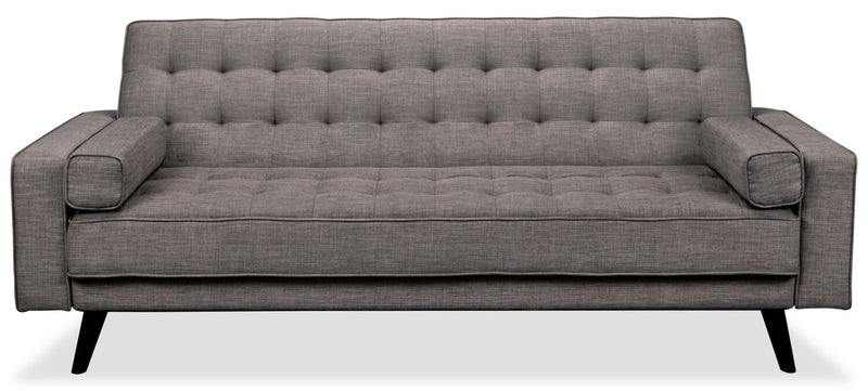 Avery 81.5\" Linen-Look Fabric Klik Klak Futon with Tufting and Two Armrest Pillows - Grey