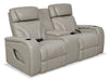 Elite Genuine Leather Power Reclining Loveseat with Massage Function and Power Headrests - Grey  