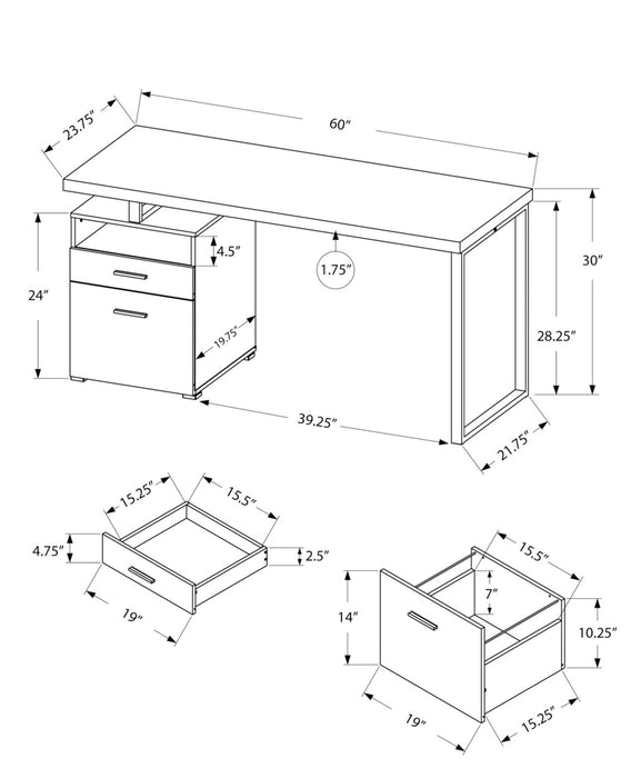 Heather 60\" Adjustable Office Desk with 2-Drawers & Cubbyhole - White