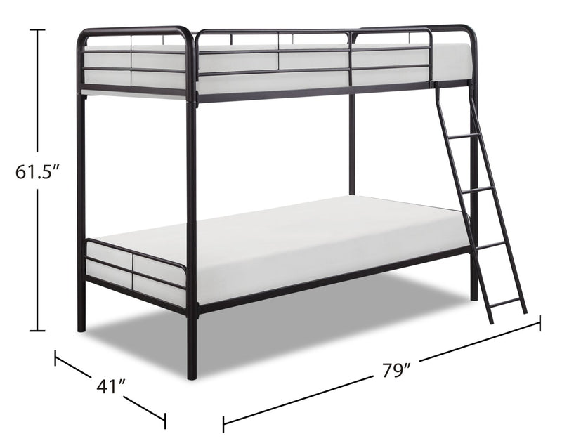 Noah Bunk Bed with Ladder & Guard Rail for Kids, Metal, Dark Bronze - Twin/Twin