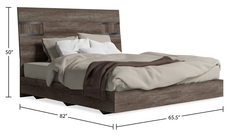 Gino Panel Bed with Headboard & Frame - Made in Italy, Modern, Brown - Queen Size