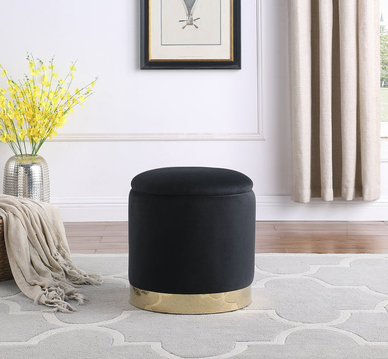 Phebe 16.5\" Storage Ottoman with Gold Trim Base - Black