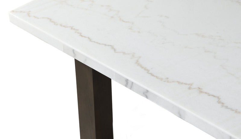 Silvia 48\" Modern Sofa Table - White and Grey Marble Look with Brown Wood Legs