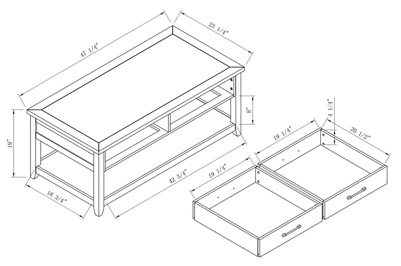 Kort & Co. Logan 47.25\" Traditional Coffee Table with Storage and Shelf - White and Walnut Oak 
