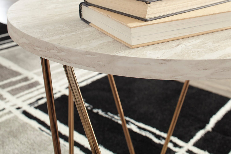 Tarica 47\" Modern Oval 3-Pack Coffee + 2 End Tables - Cream and Gold with Metal Legs