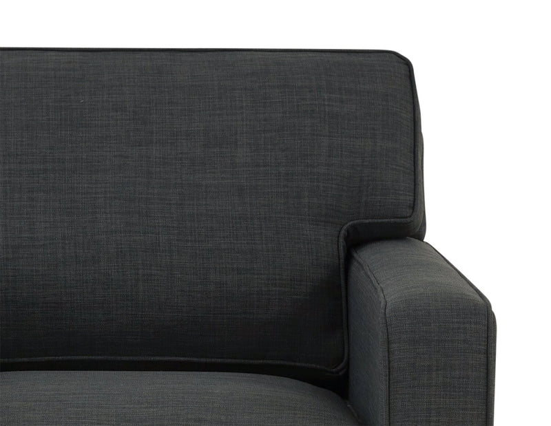 Made in Canada Sawyer 35\" Linen-Look Fabric Chair with Reversible Cushions and Track Arms - Charcoal Grey