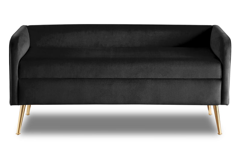 Cass 52\" Bench - Black Velvet with Gold Legs