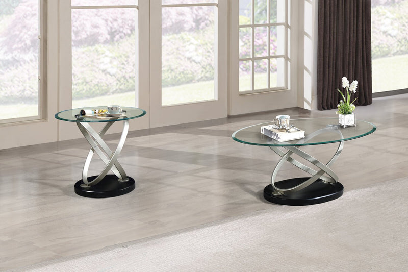 Vikki 48\" Modern Oval Glass Top Coffee Table - Glass with Metal Base